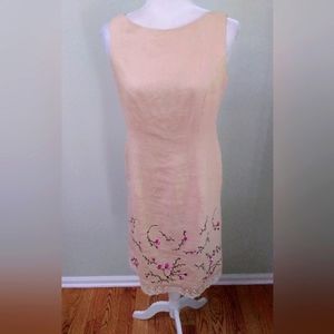 Liz Claiborne Linen Embroidered Floral Dress